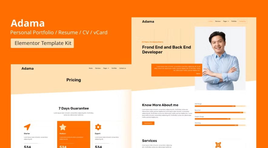 Adama – Personal Portfolio & Resume Elementor Template