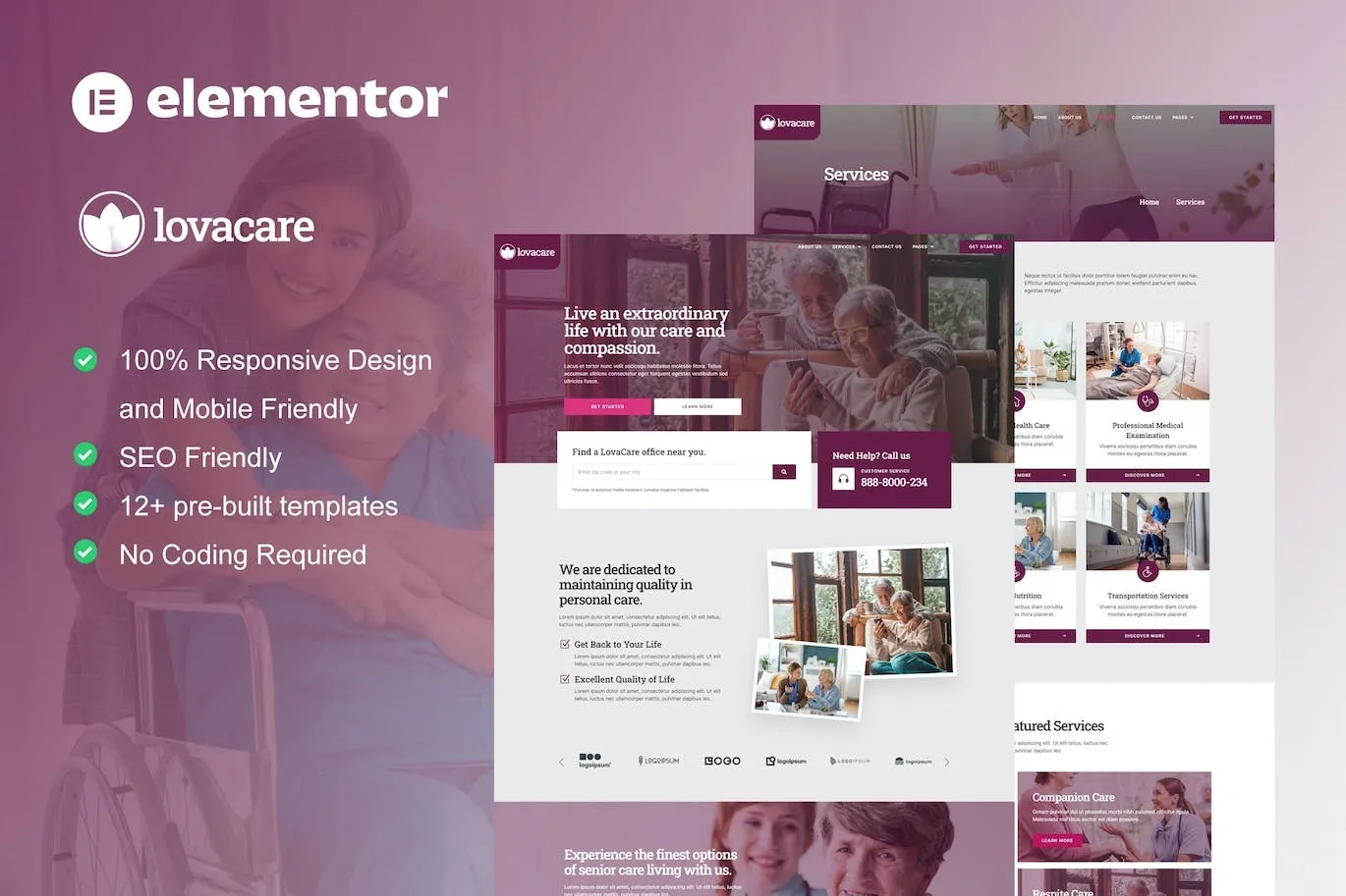 LovaCare – Senior Care Services Elementor Template