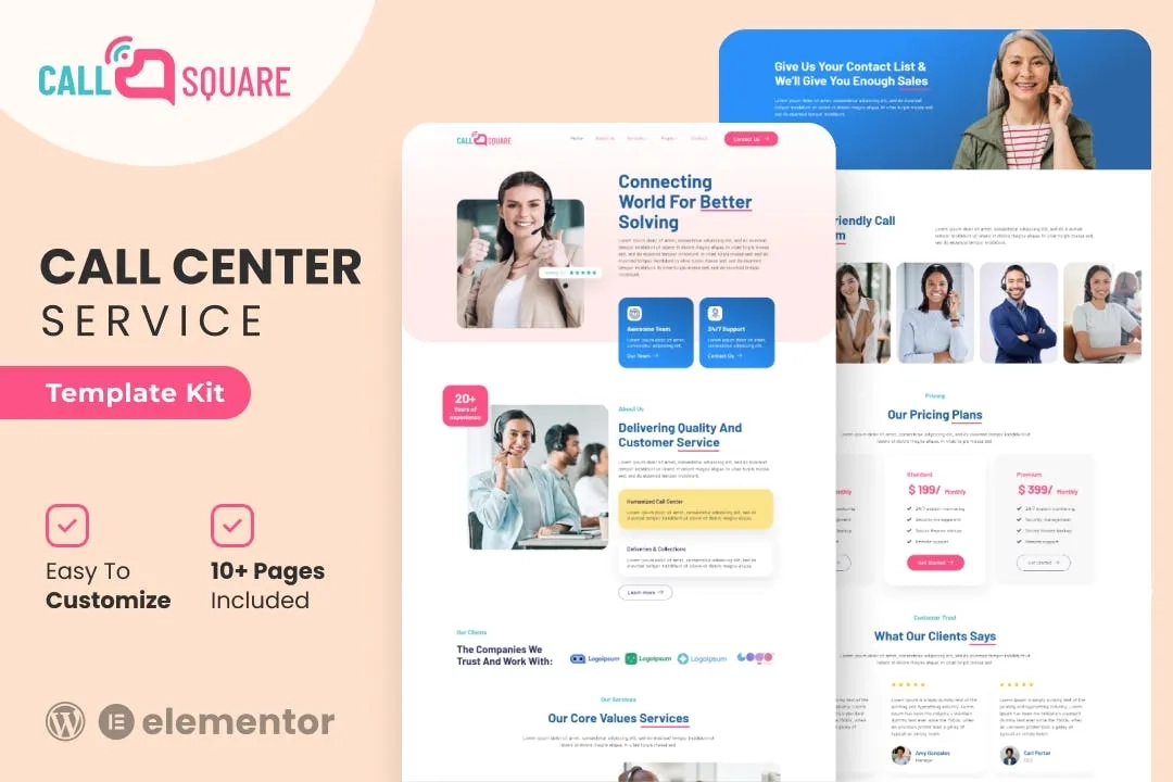 Call Square – Call Center & Support Company Elementor Template