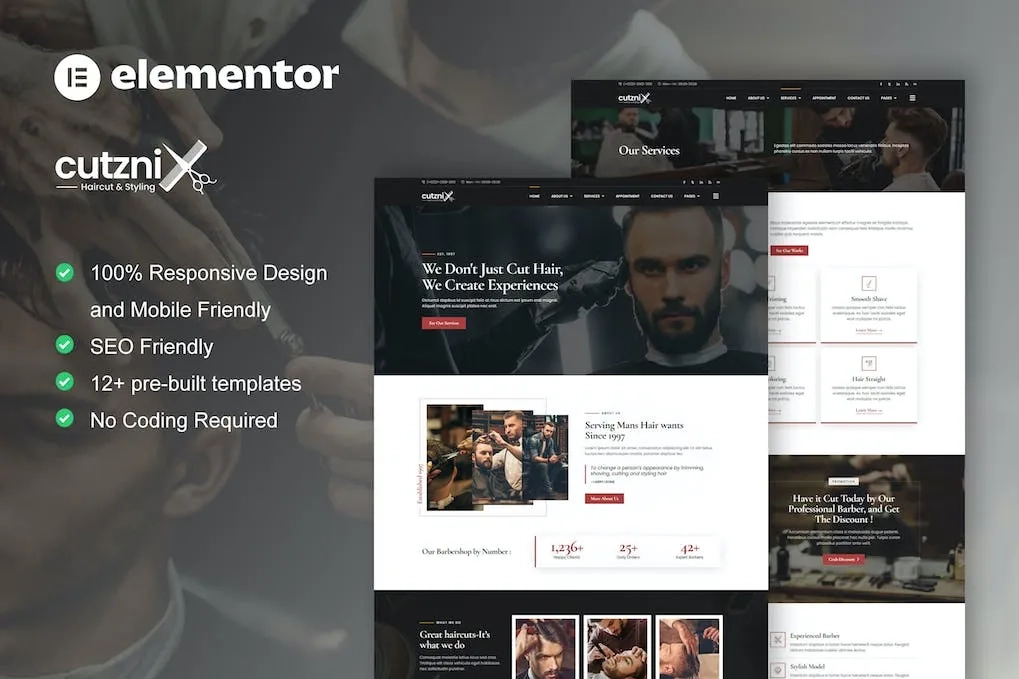 Cutznix – Barbershop & Hair Salon Elementor Template