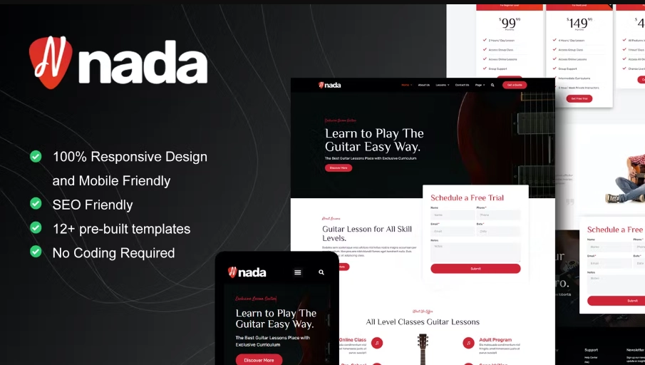 Nada – Guitar Lessons & Courses Elementor Template