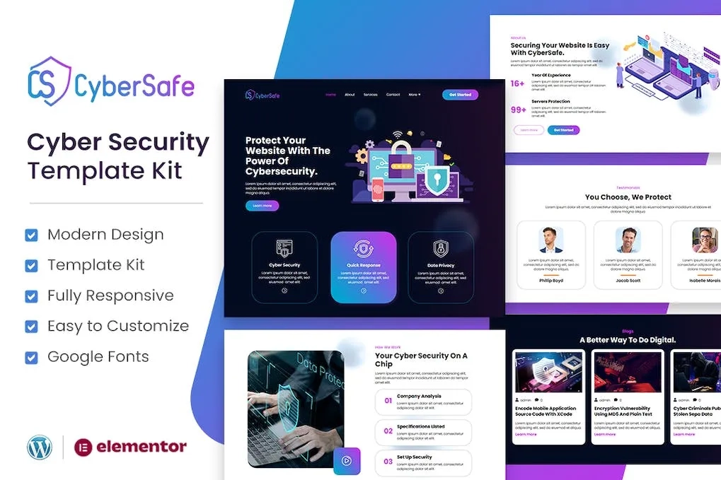 CyberSafe – Cyber Security Service Elementor Template