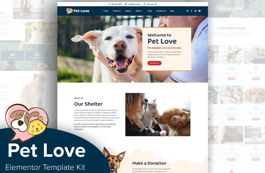 Pet Love – Animal Shelter Elementor Template
