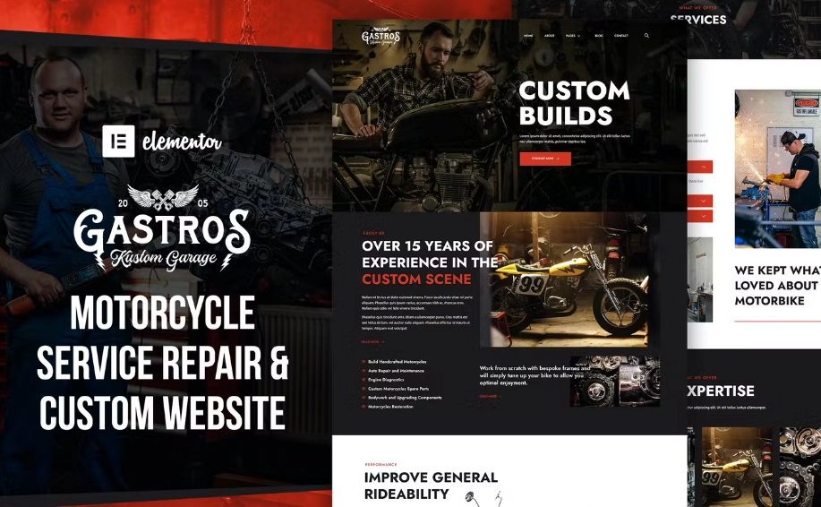 Gastros Garage – Motorcycle Service Repair Elementor Template