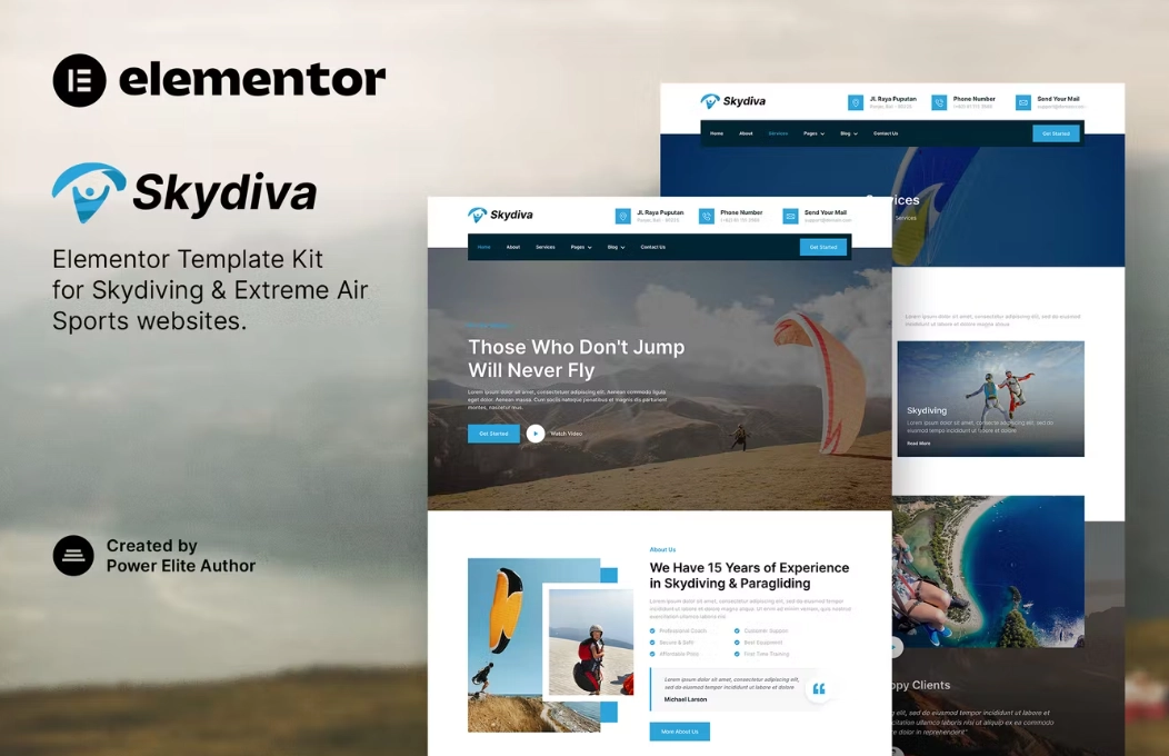 Skydiva – Skydiving & Extreme Air Sports Elementor Template