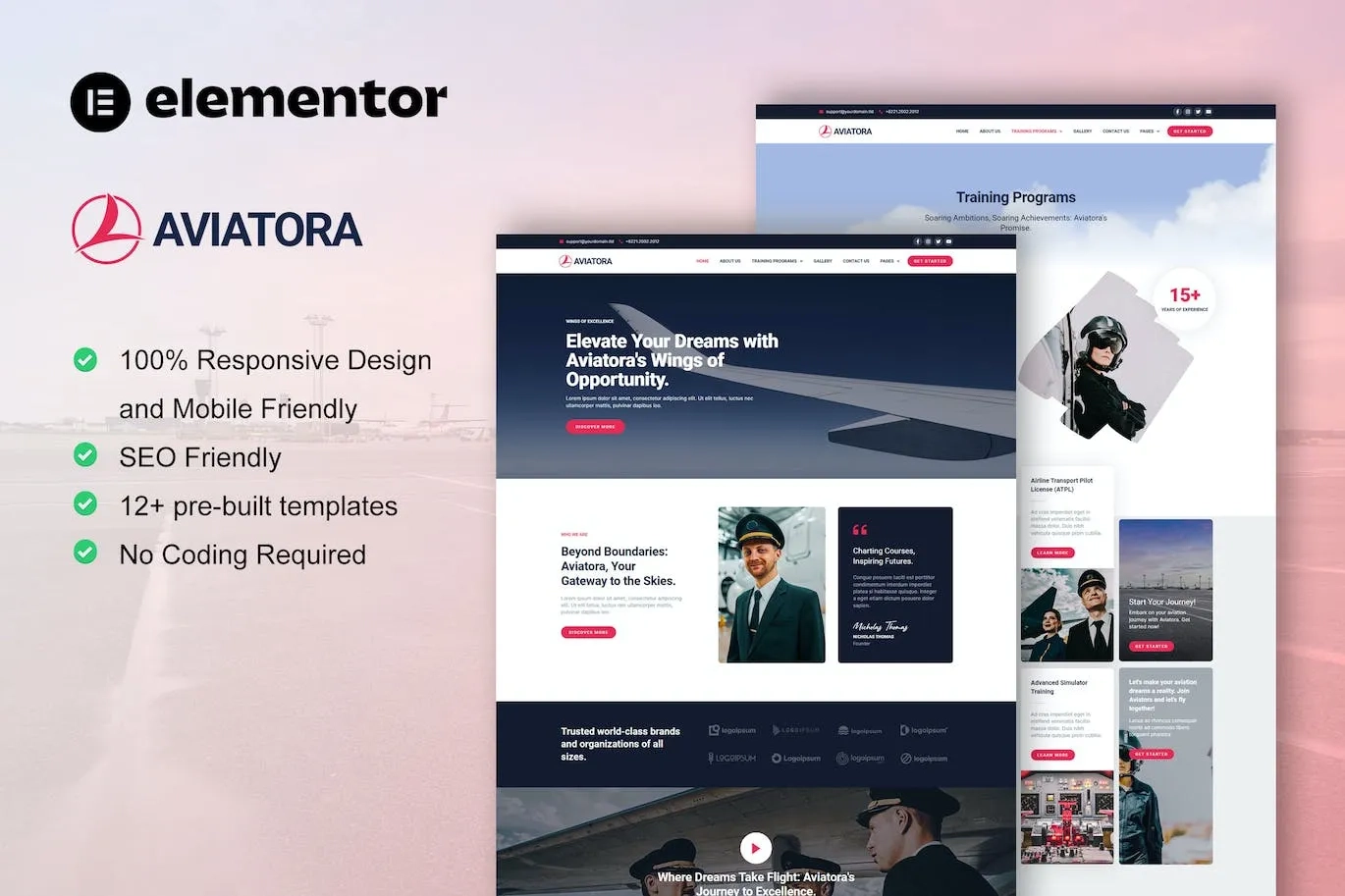 Aviatora – Aviation & Flight School Elementor Pro Template