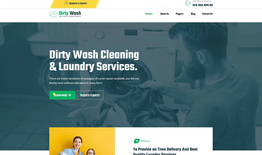 DirtyWash – Dry Cleaning & Laundry Service Elementor Template