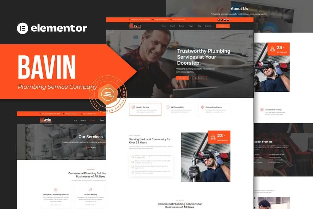 Bavin – Plumbing Service Company Elementor Template