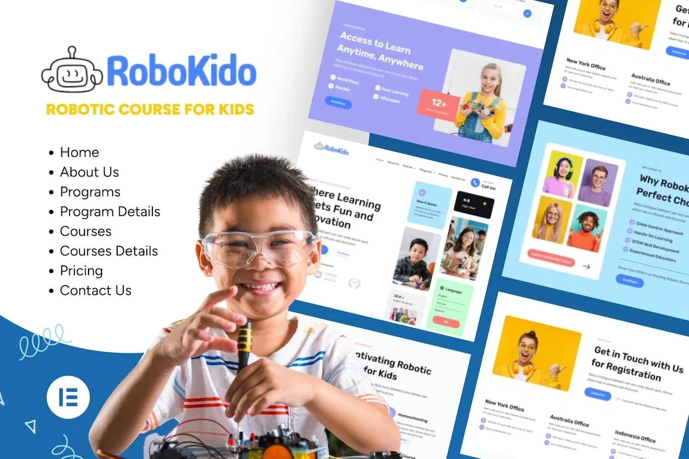 Robokido – Online Learning Courses for Kids Elementor Template